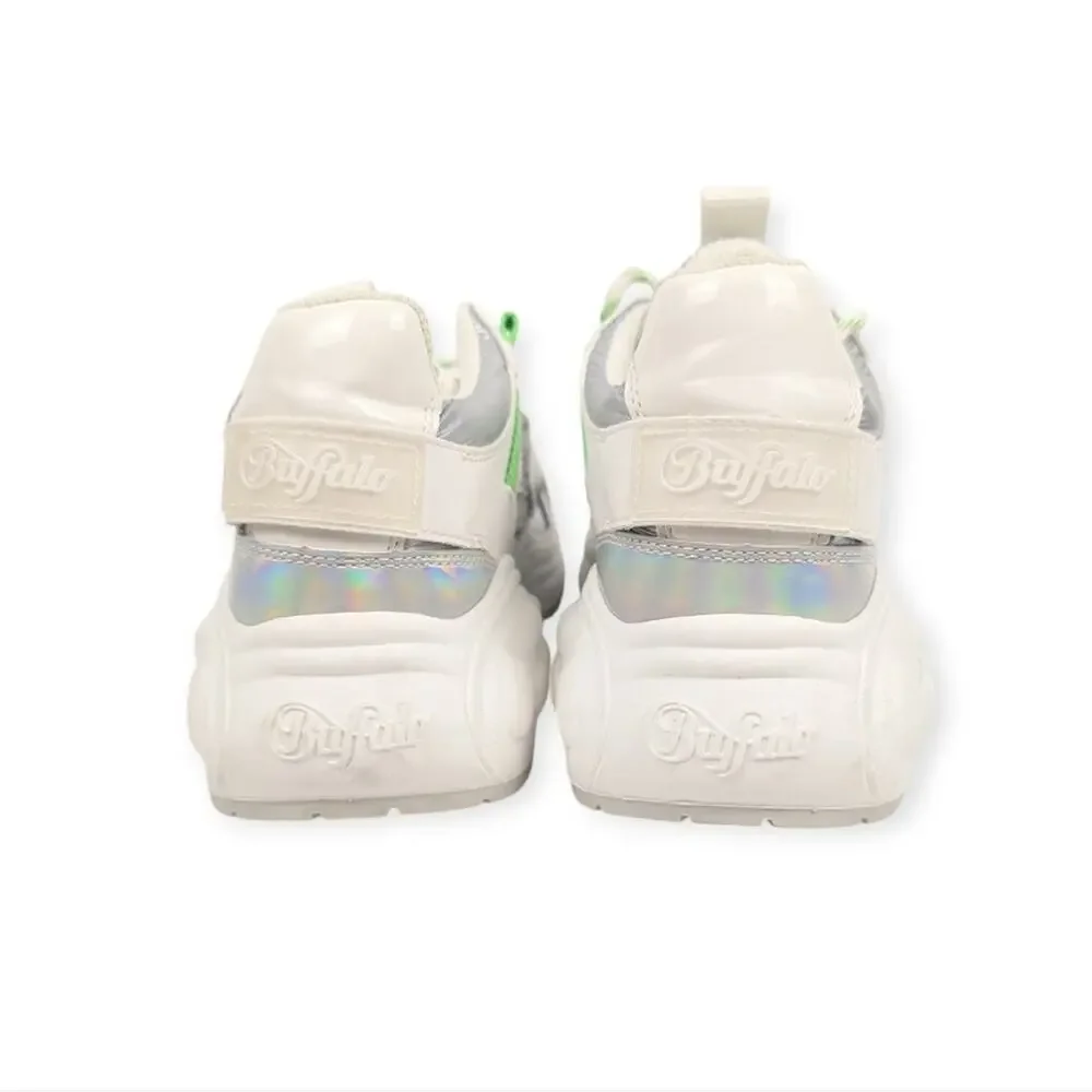 Buffalo B.NCE S2 White Silver Iridescent Lace Up Sneakers Size 7.5